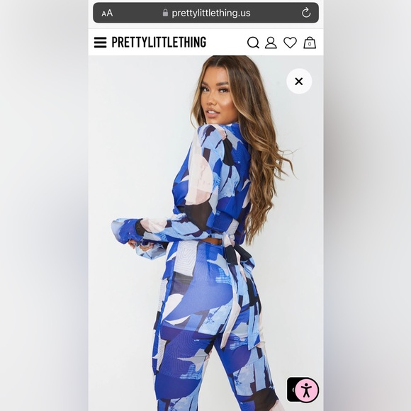 Cobalt Abstract Print Chiffon Tie Front Cropped Shirt - Picture 3 of 3